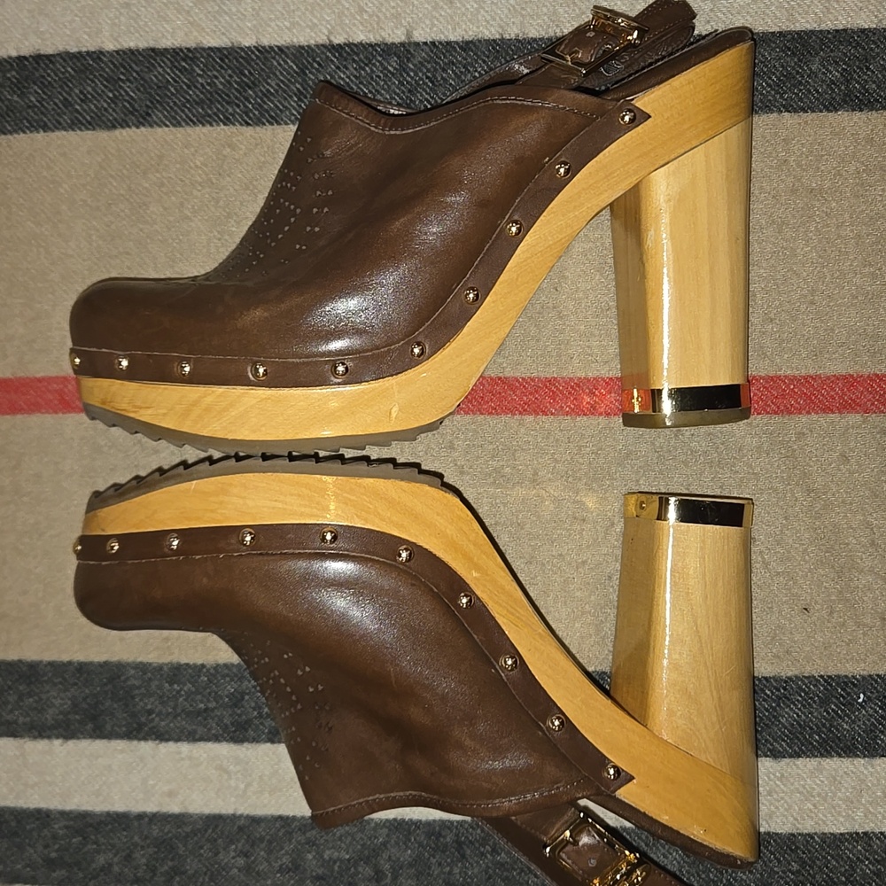 Tory Burch Brown Leather Clogs Sz 10 - Picture 3 of 9